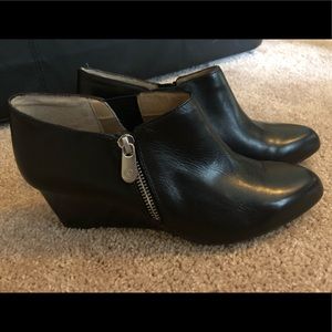 Black leather wedge ankle boots